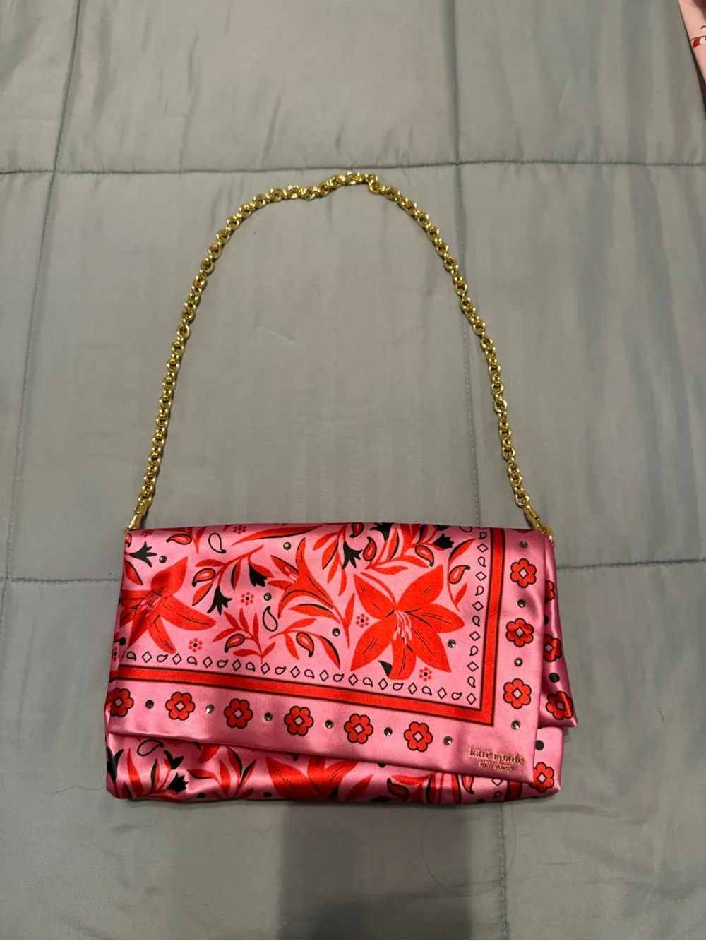 kate spade Pink and Red Floral Satin Chain-Handle Clutch